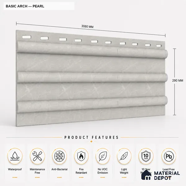 Pearl 10 ft x 0.6 ft (3060x180 mm) Arch Design Interior & Exterior Wall & Ceiling Panel - 17 mm | Suitable for Balcony, Facade & Open Area | Width is Subjected to 5% Variation