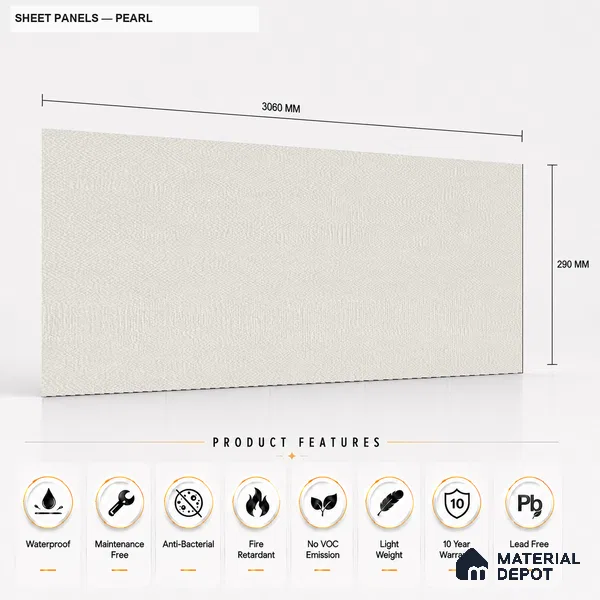 Pearl 10 ft x 1.3 ft (3060x400 mm) Sheet Design Interior & Exterior Wall & Ceiling Panel - 1.1 mm | Suitable for Balcony, Facade & Open Area | Width is Subjected to 5% Variation