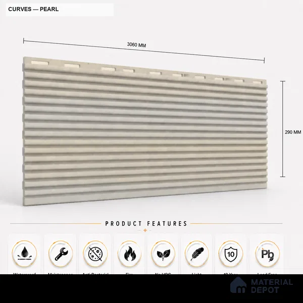 Pearl 10 ft x 0.68 ft (3060x208 mm) Curve Design Interior & Exterior Wall & Ceiling Panel - 10 mm | Suitable for Balcony, Facade & Open Area | Width is Subjected to 5% Variation