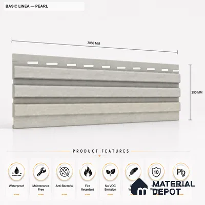 Pearl 10 ft x 0.5 ft (3060x150 mm) Linea Design Interior & Exterior Wall & Ceiling Panel - 15 mm | Suitable for Balcony, Facade & Open Area | Width is Subjected to 5% Variation