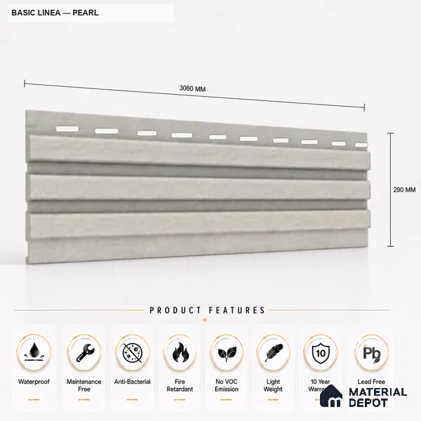 Pearl 10 ft x 0.5 ft (3060x150 mm) Linea Design Interior & Exterior Wall & Ceiling Panel - 15 mm | Suitable for Balcony, Facade & Open Area | Width is Subjected to 5% Variation