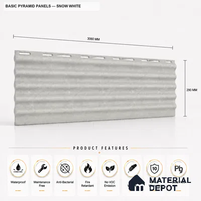 Snow White 10 ft x 0.5 ft (3060x150 mm) Pastel Pyramid Design Interior & Exterior Wall & Ceiling Panel - 15 mm | Suitable for Balcony, Facade & Open Area | Width is Subjected to 5% Variation