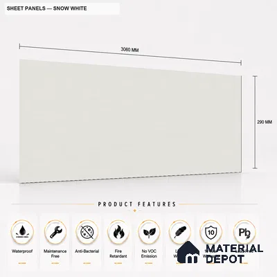 Snow White 10 ft x 0.5 ft (3060x150 mm) Pastel Sheet Design Interior & Exterior Wall & Ceiling Panel - 15 mm | Suitable for Balcony, Facade & Open Area | Width is Subjected to 5% Variation
