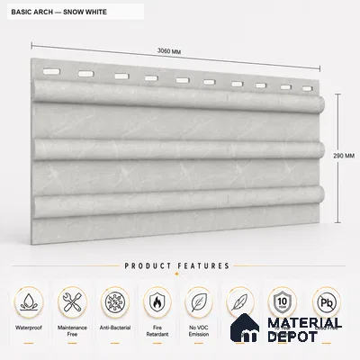 Snow White 10 ft x 0.6 ft (3060x180 mm) Pastel Arch Design Interior & Exterior Wall & Ceiling Panel - 17 mm | Suitable for Balcony, Facade & Open Area | Width is Subjected to 5% Variation