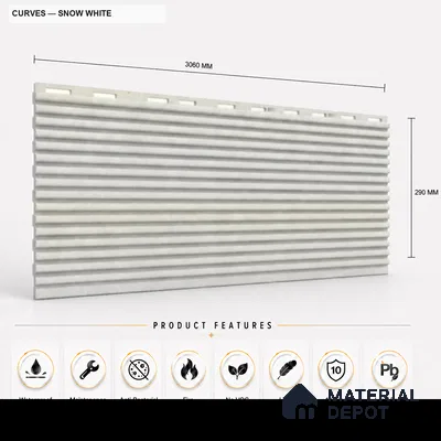 Snow White 10 ft x 0.68 ft (3060x208 mm) Curve Design Interior & Exterior Wall & Ceiling Panel - 10 mm | Suitable for Balcony, Facade & Open Area | Width is Subjected to 5% Variation