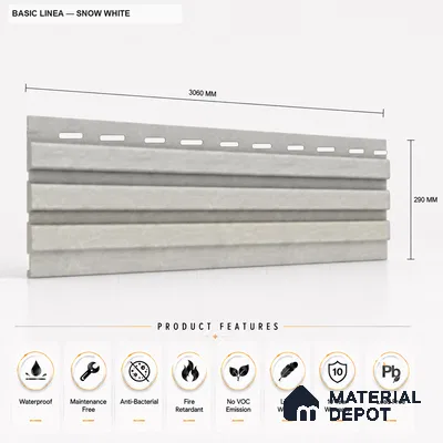 Snow White 10 ft x 0.5 ft (3060x150 mm) Pastel Linea Design Interior & Exterior Wall & Ceiling Panel - 15 mm | Suitable for Balcony, Facade & Open Area | Width is Subjected to 5% Variation