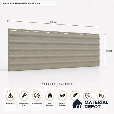 Mocha 10 ft x 0.5 ft (3060x150 mm) Pastel Pyramid Design Interior & Exterior Wall & Ceiling Panel - 15 mm | Suitable for Balcony, Facade & Open Area | Width is Subjected to 5% Variation