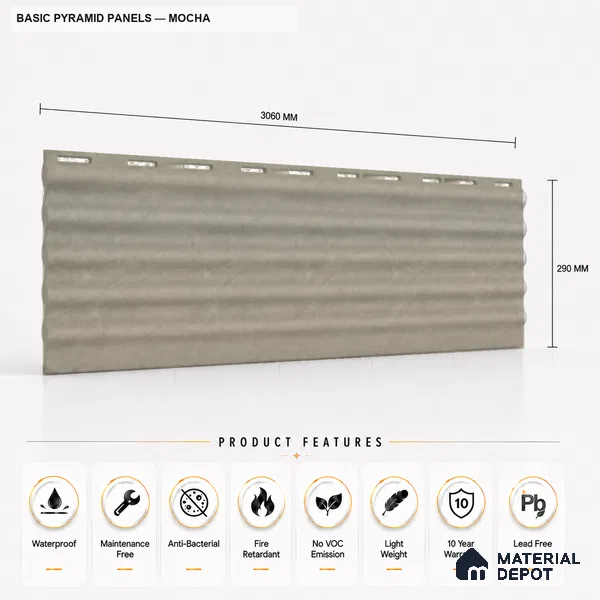 Mocha 10 ft x 0.5 ft (3060x150 mm) Pastel Pyramid Design Interior & Exterior Wall & Ceiling Panel - 15 mm | Suitable for Balcony, Facade & Open Area | Width is Subjected to 5% Variation