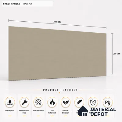 Mocha 10 ft x 0.5 ft (3060x150 mm) Pastel Sheet Design Interior & Exterior Wall & Ceiling Panel - 15 mm | Suitable for Balcony, Facade & Open Area | Width is Subjected to 5% Variation