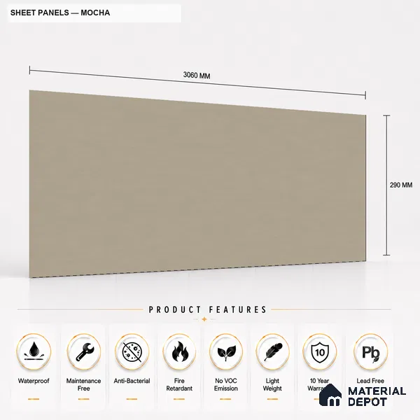 Mocha 10 ft x 0.5 ft (3060x150 mm) Pastel Sheet Design Interior & Exterior Wall & Ceiling Panel - 15 mm | Suitable for Balcony, Facade & Open Area | Width is Subjected to 5% Variation