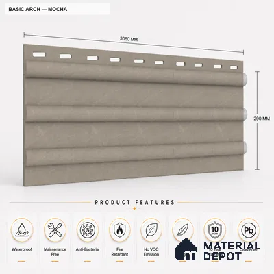 Mocha 10 ft x 0.6 ft (3060x180 mm) Pastel Arch Design Interior & Exterior Wall & Ceiling Panel - 17 mm | Suitable for Balcony, Facade & Open Area | Width is Subjected to 5% Variation
