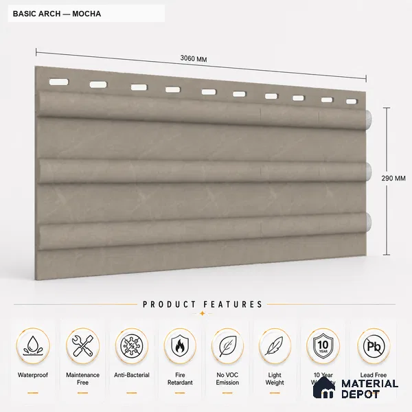 Mocha 10 ft x 0.6 ft (3060x180 mm) Pastel Arch Design Interior & Exterior Wall & Ceiling Panel - 17 mm | Suitable for Balcony, Facade & Open Area | Width is Subjected to 5% Variation