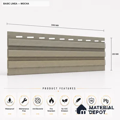 Mocha 10 ft x 0.5 ft (3060x150 mm) Pastel Linea Design Interior & Exterior Wall & Ceiling Panel - 15 mm | Suitable for Balcony, Facade & Open Area | Width is Subjected to 5% Variation