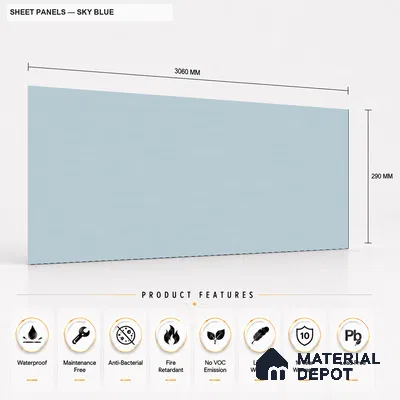 Sky Blue 10 ft x 0.5 ft (3060x150 mm) Pastel Sheet Design Interior & Exterior Wall & Ceiling Panel - 15 mm | Suitable for Balcony, Facade & Open Area | Width is Subjected to 5% Variation