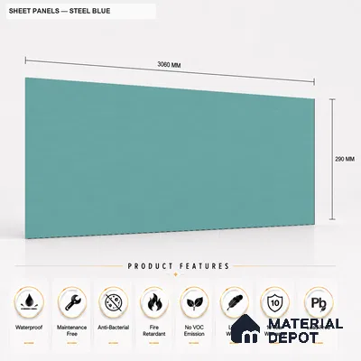 Steel Blue 10 ft x 0.5 ft (3060x150 mm) Pastel Sheet Design Interior & Exterior Wall & Ceiling Panel - 15 mm | Suitable for Balcony, Facade & Open Area | Width is Subjected to 5% Variation
