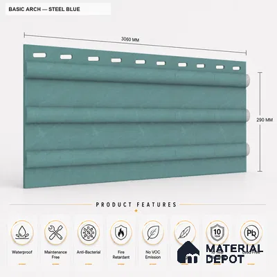 Steel Blue 10 ft x 0.6 ft (3060x180 mm) Pastel Arch Design Interior & Exterior Wall & Ceiling Panel - 17 mm | Suitable for Balcony, Facade & Open Area | Width is Subjected to 5% Variation