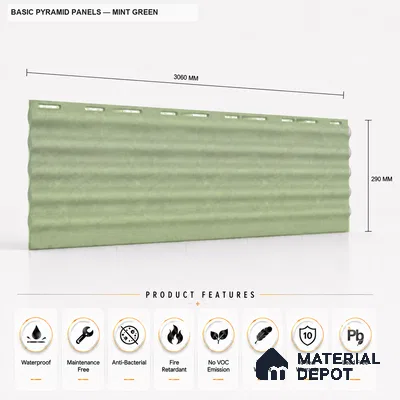 Mint Green 10 ft x 0.5 ft (3060x150 mm) Pastel Pyramid Design Interior & Exterior Wall & Ceiling Panel - 15 mm | Suitable for Balcony, Facade & Open Area | Width is Subjected to 5% Variation