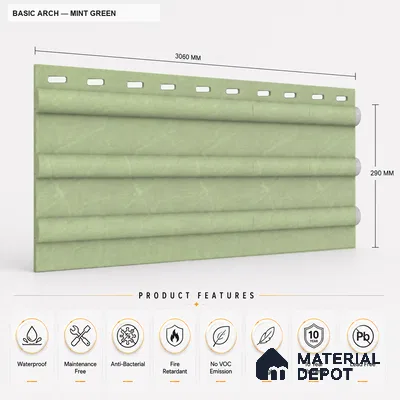 Mint Green 10 ft x 0.6 ft (3060x180 mm) Pastel Arch Design Interior & Exterior Wall & Ceiling Panel - 17 mm | Suitable for Balcony, Facade & Open Area | Width is Subjected to 5% Variation
