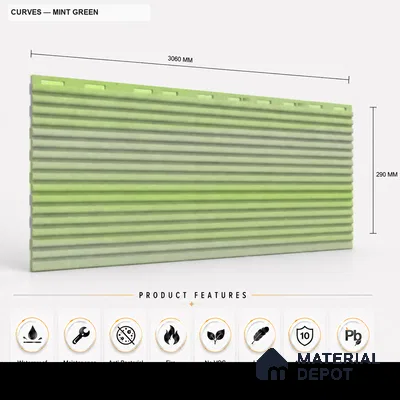 Mint Green 10 ft x 0.68 ft (3060x208 mm) Curve Design Interior & Exterior Wall & Ceiling Panel - 10 mm | Suitable for Balcony, Facade & Open Area | Width is Subjected to 5% Variation