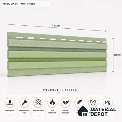 Mint Green 10 ft x 0.5 ft (3060x150 mm) Pastel Linea Design Interior & Exterior Wall & Ceiling Panel - 15 mm | Suitable for Balcony, Facade & Open Area | Width is Subjected to 5% Variation