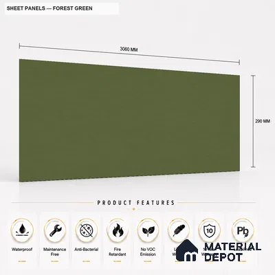 Forest Green 10 ft x 0.5 ft (3060x150 mm) Pastel Sheet Design Interior & Exterior Wall & Ceiling Panel - 15 mm | Suitable for Balcony, Facade & Open Area | Width is Subjected to 5% Variation