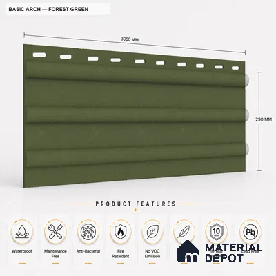 Forest Green 10 ft x 0.6 ft (3060x180 mm) Pastel Arch Design Interior & Exterior Wall & Ceiling Panel - 17 mm | Suitable for Balcony, Facade & Open Area | Width is Subjected to 5% Variation