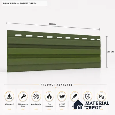 Forest Green 10 ft x 0.5 ft (3060x150 mm) Pastel Linea Design Interior & Exterior Wall & Ceiling Panel - 15 mm | Suitable for Balcony, Facade & Open Area | Width is Subjected to 5% Variation