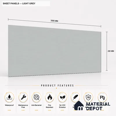 Light Grey 10 ft x 0.5 ft (3060x150 mm) Pastel Sheet Design Interior & Exterior Wall & Ceiling Panel - 15 mm | Suitable for Balcony, Facade & Open Area | Width is Subjected to 5% Variation