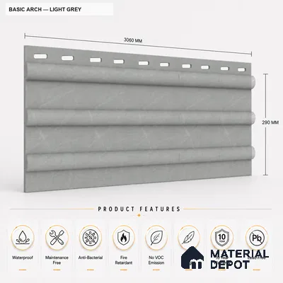 Light Grey 10 ft x 0.6 ft (3060x180 mm) Pastel Arch Design Interior & Exterior Wall & Ceiling Panel - 17 mm | Suitable for Balcony, Facade & Open Area | Width is Subjected to 5% Variation