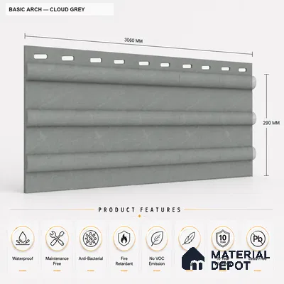 Cloud Grey 10 ft x 0.6 ft (3060x180 mm) Pastel Arch Design Interior & Exterior Wall & Ceiling Panel - 17 mm | Suitable for Balcony, Facade & Open Area | Width is Subjected to 5% Variation