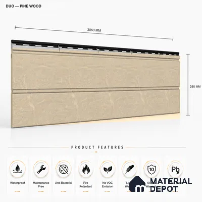 Pine Wood 10 ft x 1 ft (3060x340 mm) Duo Design Interior & Exterior Wall & Ceiling Panel - 12 mm | Suitable for Balcony, Facade & Open Area | Width is Subjected to 5% Variation