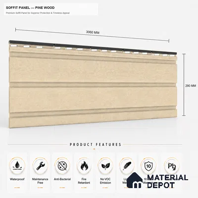 Pine Wood 10 ft x 1 ft (3060x340 mm) Soffit Design Interior & Exterior Wall & Ceiling Panel - 12 mm | Suitable for Balcony, Facade & Open Area | Width is Subjected to 5% Variation