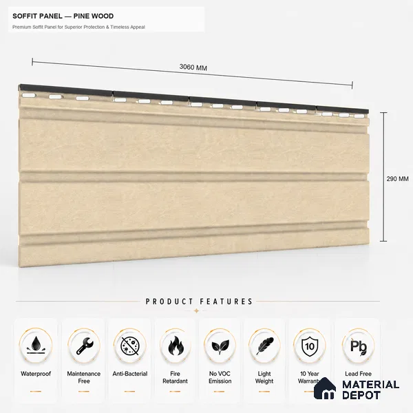 Pine Wood 10 ft x 1 ft (3060x340 mm) Soffit Design Interior & Exterior Wall & Ceiling Panel - 12 mm | Suitable for Balcony, Facade & Open Area | Width is Subjected to 5% Variation