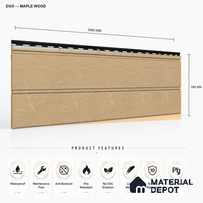 Maple Wood 10 ft x 1 ft (3060x340 mm) Duo Design Interior & Exterior Wall & Ceiling Panel - 12 mm | Suitable for Balcony, Facade & Open Area | Width is Subjected to 5% Variation