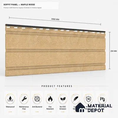 Maple Wood 10 ft x 1 ft (3060x340 mm) Soffit Design Interior & Exterior Wall & Ceiling Panel - 12 mm | Suitable for Balcony, Facade & Open Area | Width is Subjected to 5% Variation