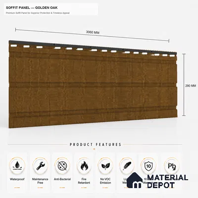 Golden Oak 10 ft x 1 ft (3060x340 mm) Soffit Design Interior & Exterior Wall & Ceiling Panel - 12 mm | Suitable for Balcony, Facade & Open Area | Width is Subjected to 5% Variation