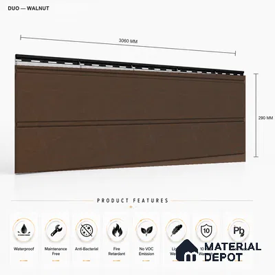 Walnut 10 ft x 1 ft (3060x340 mm) Duo Design Interior & Exterior Wall & Ceiling Panel - 12 mm | Suitable for Balcony, Facade & Open Area | Width is Subjected to 5% Variation