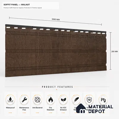 Walnut 10 ft x 1 ft (3060x340 mm) Soffit Design Interior & Exterior Wall & Ceiling Panel - 12 mm | Suitable for Balcony, Facade & Open Area | Width is Subjected to 5% Variation