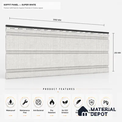 Super White 10 ft x 1 ft (3060x340 mm) Soffit Design Interior & Exterior Wall & Ceiling Panel - 12 mm | Suitable for Balcony, Facade & Open Area | Width is Subjected to 5% Variation