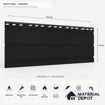 Graphite 10 ft x 1 ft (3060x340 mm) Soffit Design Interior & Exterior Wall & Ceiling Panel - 12 mm | Suitable for Balcony, Facade & Open Area | Width is Subjected to 5% Variation