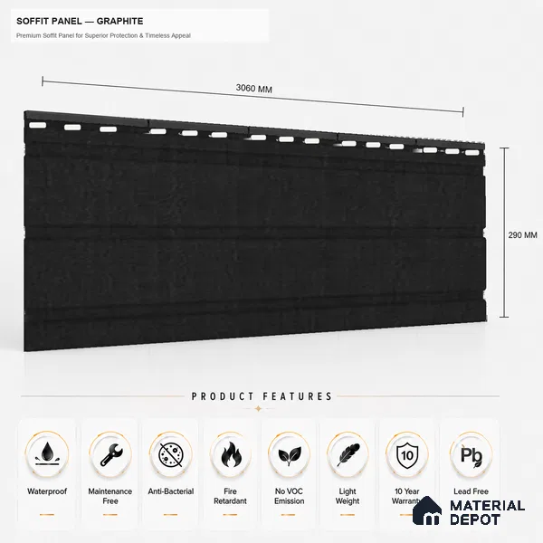 Graphite 10 ft x 1 ft (3060x340 mm) Soffit Design Interior & Exterior Wall & Ceiling Panel - 12 mm | Suitable for Balcony, Facade & Open Area | Width is Subjected to 5% Variation