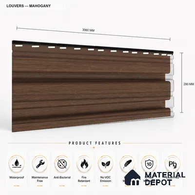 Mahogany 10 ft x 0.86 ft (3060x265 mm) Louvers Design Interior & Exterior Wall & Ceiling Panel - 14 mm | Suitable for Balcony, Facade & Open Area | Width is Subjected to 5% Variation