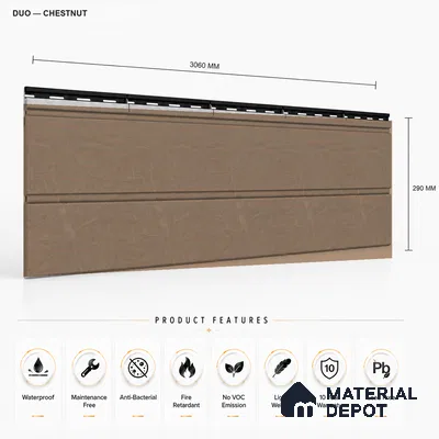 Chestnut 10 ft x 1 ft (3060x340 mm) Duo Design Interior & Exterior Wall & Ceiling Panel - 12 mm | Suitable for Balcony, Facade & Open Area | Width is Subjected to 5% Variation