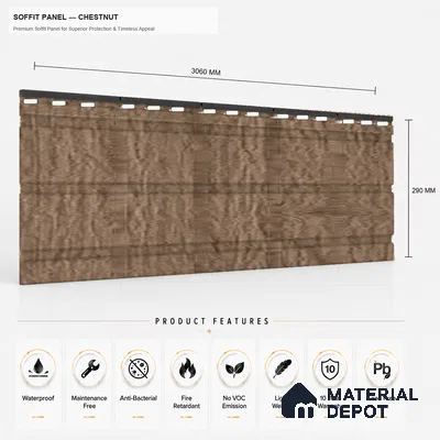 Chestnut 10 ft x 1 ft (3060x340 mm) Soffit Design Interior & Exterior Wall & Ceiling Panel - 12 mm | Suitable for Balcony, Facade & Open Area | Width is Subjected to 5% Variation