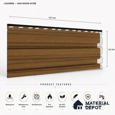 Oak Wood Ocre 10 ft x 0.86 ft (3060x265 mm) Louvers Design Interior & Exterior Wall & Ceiling Panel - 14 mm | Suitable for Balcony, Facade & Open Area | Width is Subjected to 5% Variation