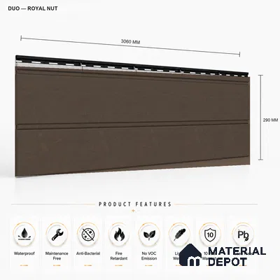 Royal Nut 10 ft x 1 ft (3060x340 mm) Duo Design Interior & Exterior Wall & Ceiling Panel - 12 mm | Suitable for Balcony, Facade & Open Area | Width is Subjected to 5% Variation