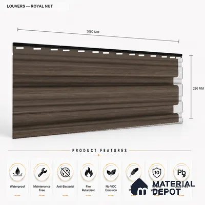 Royal Nut 10 ft x 0.86 ft (3060x265 mm) Louvers Design Interior & Exterior Wall & Ceiling Panel - 14 mm | Suitable for Balcony, Facade & Open Area | Width is Subjected to 5% Variation