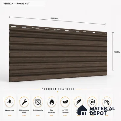 Royal Nut 10 ft x 8.2 inch Vertica Design Interior & Exterior Wall & Ceiling Panel - 20 mm | Suitable for Balcony, Facade & Open Area | Width is Subjected to 5% Variation
