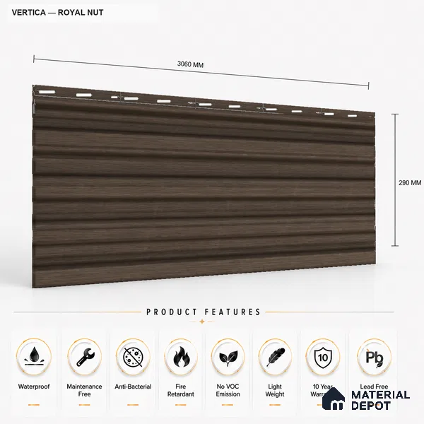 Royal Nut 10 ft x 8.2 inch Vertica Design Interior & Exterior Wall & Ceiling Panel - 20 mm | Suitable for Balcony, Facade & Open Area | Width is Subjected to 5% Variation