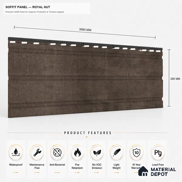 Royal Nut 10 ft x 1 ft (3060x340 mm) Soffit Design Interior & Exterior Wall & Ceiling Panel - 12 mm | Suitable for Balcony, Facade & Open Area | Width is Subjected to 5% Variation